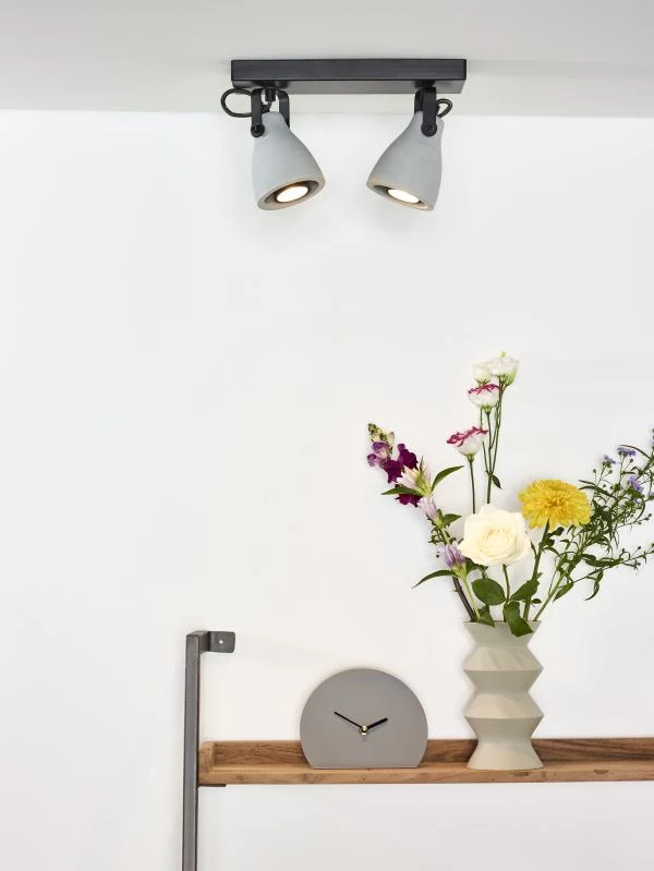 Lucide CONCRI-LED - Plafondspot - LED Dimb. - GU10 - 2x5W 3000K - Zwart - sfeer 1